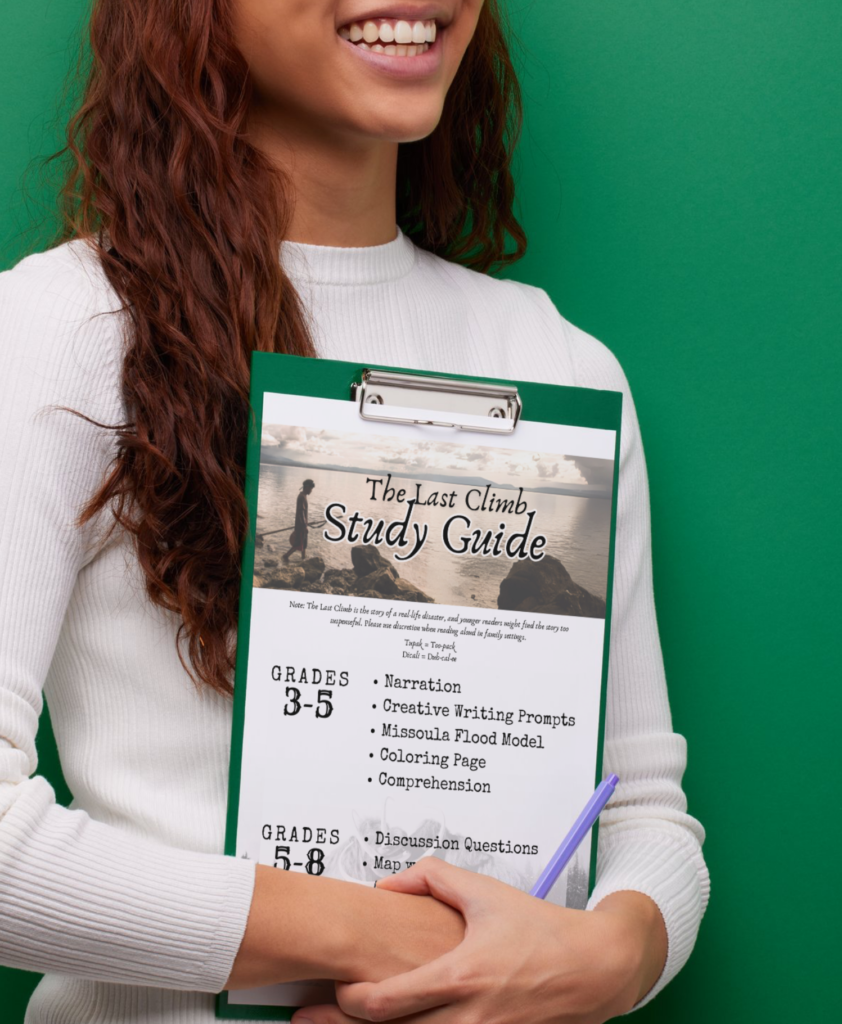 Girl holding a study guide on the Missoula Flood for grades 3-8